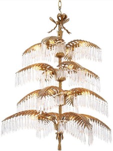 Casa Padrino lustre de luxe en laiton avec verre cristal laiton vintage 95 x 95 x H. 106 cm - Lustre en design palmier - Qualité de Luxe