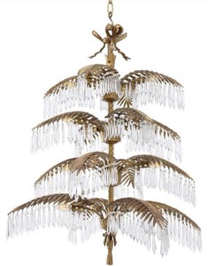 Casa Padrino Luxus Messing Kronleuchter mit Kristallglas Vintage Messingfarben 95 x 95 x H. 106 cm - Kronleuchter im Palmen Design - Luxus Qualität