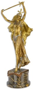 Casa Padrino figurine en bronze de luxe danseur épée or / argent / bronze / noir 23,3 x 19,1 x H. 59,8 cm - Sculpture en bronze avec socle en marbre - Accessoires Décoratifs