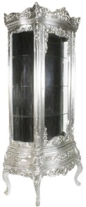 Casa Padrino Barock Vitrine Silber / Schwarz 80 x 40 x H. 200 cm - Prunkvoller Barock Vitrinenschrank mit Glastür und wunderschönen Verzierungen - Barock Möbel