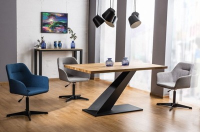 Casa Padrino Designer Massivholz Esstisch Naturfarben / Schwarz 150 x 90 x H. 78 cm - Küchentisch mit massiver Eichenholz Tischplatte - Esszimmermöbel