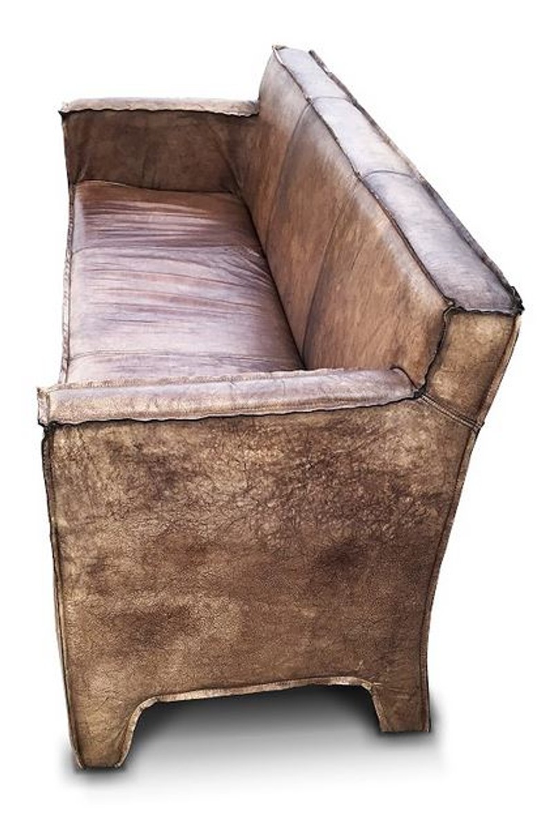 Casa Padrino Canapé lounge en cuir véritable luxe vintage marron 185 cm - Canapé de salon en cuir de luxe en cuir de buffle Casa Padrino Canapé lounge en cuir véritable luxe vintage marron 185 cm - Canapé de salon en cuir de luxe en cuir de buffle