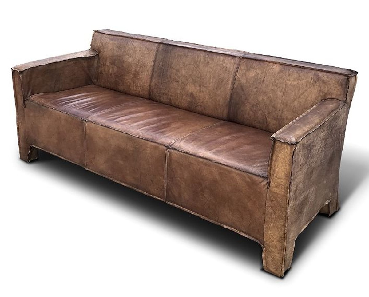 Casa Padrino Canapé lounge en cuir véritable luxe vintage marron 185 cm - Canapé de salon en cuir de luxe en cuir de buffle Casa Padrino Canapé lounge en cuir véritable luxe vintage marron 185 cm - Canapé de salon en cuir de luxe en cuir de buffle
