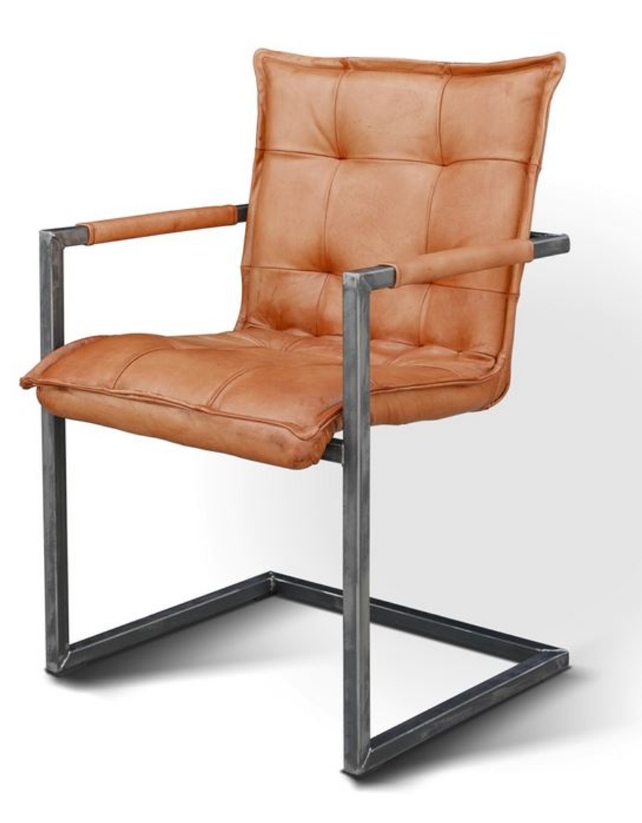 Fauteuil Industriel Vintage en Cuir Véritable Casa Padrino - TOUTES LES COULEURS - Fauteuil de Luxe Accoudoir Industriel Design Meuble Cuir de Buffle