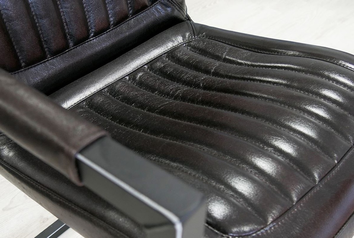 Fauteuil Industriel Vintage en Cuir Véritable Casa Padrino - TOUTES LES COULEURS - Fauteuil de Luxe Accoudoir Industriel Design Meuble Cuir de Buffle