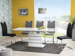 Casa Padrino table de salle à manger de luxe blanc / argent 140-180 x 80 x H. 76 cm - Table de salle à manger extensible avec plateau en verre - Meubles de Cuisine