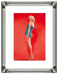 Casa Padrino Designer Wandbild Bild mit Spiegelglas Bilderrahmen Marilyn Monroe Burlesque Silber / Mehrfarbig