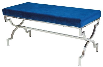Casa Padrino panca di lusso blu navy / argento 99 x 43 x A. 46 cm - Panca imbottita in velluto con struttura in acciaio cromato - Mobili per Soggiorno