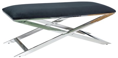 Casa Padrino panca di lusso nero / argento 120 x 45 x A. 45 cm - Panca imbottita in velluto con struttura in acciaio cromato