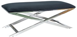 Casa Padrino panca di lusso nero / argento 120 x 45 x A. 45 cm - Panca imbottita in velluto con struttura in acciaio cromato