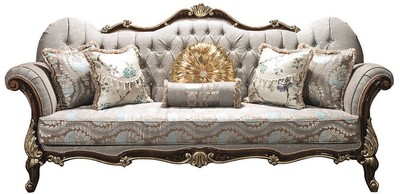Casa Padrino divano da salotto barocco di lusso con strass e cuscini decorativi grigio argento / marrone / oro 230 x 85 x A. 120 cm - Mobili Barocchi