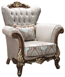 Casa Padrino luxury baroque living room armchair with rhinestones and decorative pillow silver gray / brown / gold 112 x 83 x H. 115 cm - Baroque Furniture
