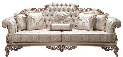 Casa Padrino divano barocco di lusso con strass e cuscini decorativi argento / crema / beige 230 x 90 x A. 110 cm - Sontuoso Divano del Soggiorno