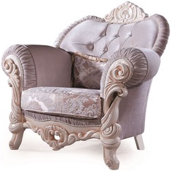 Casa Padrino poltrona barocco di lusso con cuscino decorativo lilla / crema / beige 100 x 80 x A. 110 cm - Poltrona da Salotto in Legno Massello con Velluto Pregiato e Strass