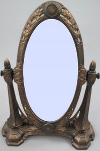 Casa Padrino Espejo de Maquillaje Art Nouveau Marrón Rústico A. 45 cm - Espejo de Mesa - Espejo de Pie - Accesorios Decorativos Barrocos y Art Nouveau