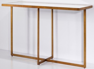 Casa Padrino Consola de Lujo Bronce 120 x 40 x A. 77 cm - Mesa Consola Rectangular de Metal con Vidrio Espejo - Muebles de Salón