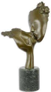 Casa Padrino escultura de bronce de lujo caras besándose bronce / negro 30 x 23,7 x A. 53,6 cm - Escultura de bronce con base de mármol - Accesorios Decorativos