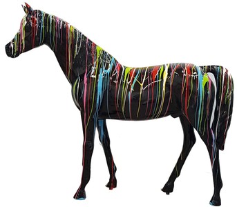 Casa Padrino décoration design cheval noir / multicolore 220 x H. 190 cm - énorme figurine décoration - figurine animal grandeur nature - Sculpture Décoration Jardin