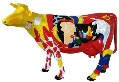 Casa Padrino Sculpture Design de Jardin Vache Multicolore 210 x 55 x H. 147 cm - Énorme Décoration - Figure Animal Grandeur Nature