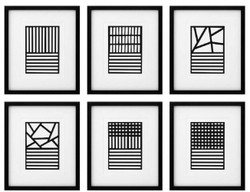 Casa Padrino ensemble de images de luxe lot de 6 art abstrait noir / blanc 55 x H. 65 cm - Tirages d'art - Art mural - Décoration Murale de Luxe