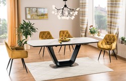 Casa Padrino luxury dining table white / black / silver 160-220 x 90 x H. 76 cm - Extendable kitchen table with table top in marble look - Luxury Dining Room Furniture