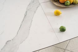 Casa Padrino luxury dining table white / black / silver 160-220 x 90 x H. 76 cm - Extendable kitchen table with table top in marble look - Luxury Dining Room Furniture