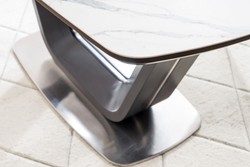 Casa Padrino luxury dining table white / black / silver 160-220 x 90 x H. 76 cm - Extendable kitchen table with table top in marble look - Luxury Dining Room Furniture