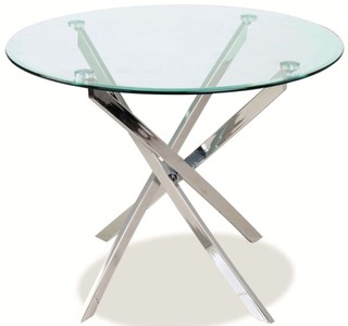 Casa Padrino table à manger de luxe argent Ø 90 x H. 71 cm - Table de salle à manger ronde moderne avec plateau de table en verre trempé et pieds de table en métal chromé - Meubles de Cuisine