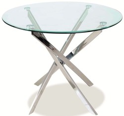 Casa Padrino table à manger de luxe argent Ø 90 x H. 71 cm - Table de salle à manger ronde moderne avec plateau de table en verre trempé et pieds de table en métal chromé - Meubles de Cuisine
