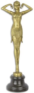 Casa Padrino escultura de bronce de lujo bailarina egipcia oro / negro 17,6 x 12,6 x A. 49,2 cm - Escultura de bronce con base de mármol - Accesorios Decorativos