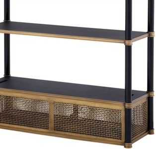 Casa Padrino Luxus Regalschrank mit 2 schwenkbaren Leuchten Vintage Messing / Schwarz 105 x 44 x H. 250 cm - Bücherschrank - Wohnzimmerschrank - Büroschrank - Luxus Möbel