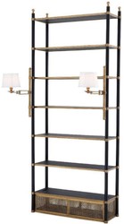 Casa Padrino cabinet mensola di lusso con 2 luci girevoli ottone vintage / nero 105 x 44 x A. 250 cm - Armadio per Libri - Armadio Soggiorno - Armadio Ufficio - Mobili di Lusso