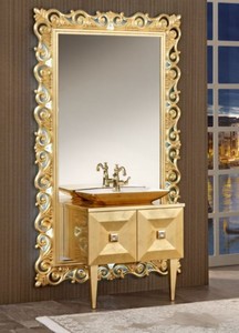 Barock Badezimmer Set Gold, Barock Waschtisch mit Spiegel, Barock Badezimmermöbel Gold, Baroque Bathroom Set Gold, Baroque Vanity with Mirror, Baroque Bathroom Furniture Gold