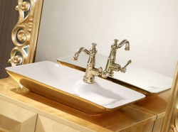Barock Badezimmer Set Gold, Barock Waschtisch mit Spiegel, Barock Badezimmermöbel Gold, Baroque Bathroom Set Gold, Baroque Vanity with Mirror, Baroque Bathroom Furniture Gold