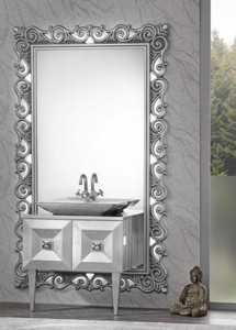 Barock Badezimmer Set Silber, Barock Waschtisch mit Spiegel, Barock Badezimmermöbel Silber, Baroque Bathroom Set Silver, Baroque Vanity with Mirror, Baroque Bathroom Furniture Silver