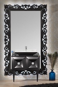 Barock Badezimmer Set Schwarz, Barock Waschtisch mit Spiegel, Barock Badezimmermöbel Schwarz, Baroque Bathroom Set Black, Baroque Vanity with Mirror, Baroque Bathroom Furniture Black