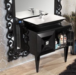 Casa Padrino luxury baroque bathroom set black - Washstand with Sink and Wall Mirror - Ornate Bathroom Furniture in Baroque Style