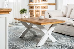 Casa Padrino country style coffee table natural / white 110 x 60 x H. 45 cm - Handmade solid wood living room table - Living room furniture in country style