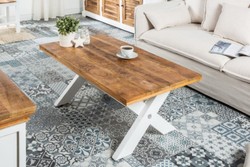 Casa Padrino country style coffee table natural / white 110 x 60 x H. 45 cm - Handmade solid wood living room table - Living room furniture in country style
