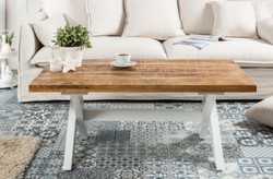 Casa Padrino country style coffee table natural / white 110 x 60 x H. 45 cm - Handmade solid wood living room table - Living room furniture in country style