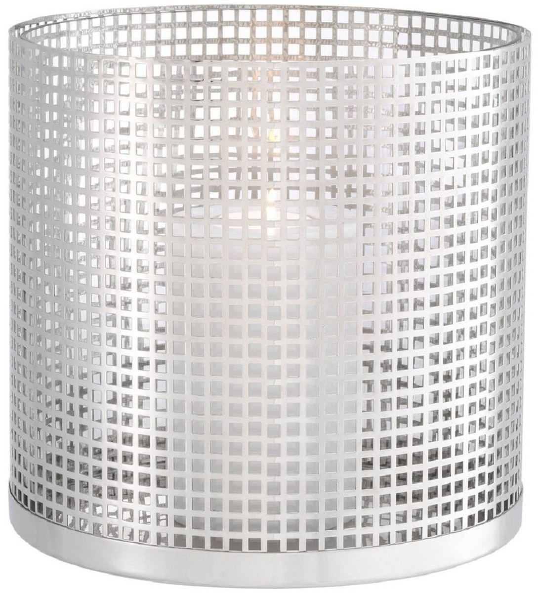 Casa Padrino portacandele di lusso argento Ø 25,5 x A. 25 cm - Portacandele rotondo in acciaio inox e vetro - Accessori decorativi di lusso
