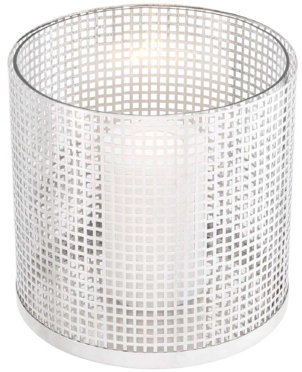 Casa Padrino portacandele di lusso argento Ø 25,5 x A. 25 cm - Portacandele rotondo in acciaio inox e vetro - Accessori decorativi di lusso
