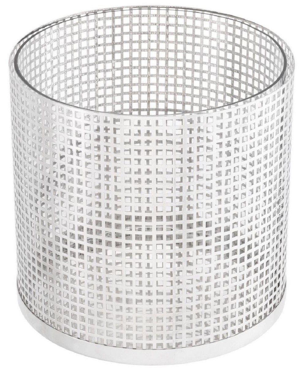Casa Padrino portacandele di lusso argento Ø 25,5 x A. 25 cm - Portacandele rotondo in acciaio inox e vetro - Accessori decorativi di lusso

