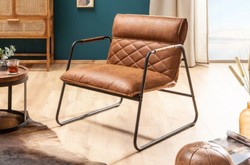 Casa Padrino chaise longue retrò marrone chiaro vintage / nero 71 x 72 x A. 79 cm - Poltrona in similpelle con struttura in metallo - Mobili per soggiorno