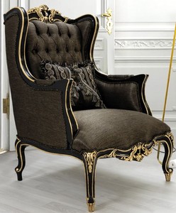 Casa Padrino sillón de salón barroco de lujo con cojín gris / negro / oro 75 x 83 x A. 115 cm - Muebles Barrocos - Noble y Adornado