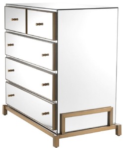 Casa Padrino Luxus Spiegelglas Kommode mit 5 Schubladen Messingfarben 88,5 x 52 x H. 87,5 cm - Verspiegelter Schlafzimmer Schrank - Schlafzimmer Möbel