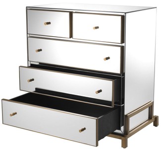 Casa Padrino Luxus Spiegelglas Kommode mit 5 Schubladen Messingfarben 88,5 x 52 x H. 87,5 cm - Verspiegelter Schlafzimmer Schrank - Schlafzimmer Möbel