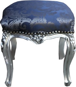 Taburete barroco Casa Padrino patrón azul real / altura plata - muebles barrocos Taburete barroco Casa Padrino patrón azul real / altura plata - muebles barrocos