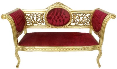 Barock Sitzbank, Barockstil Sitzbank, Sitzbank Bordeauxrot Gold, Baroque Bench, Baroque Style Bench, Bordeaux Red Gold Bench