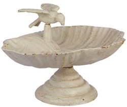 Casa Padrino Art Nouveau bird bath with decorative bird antique white 33.5 x 26.5 x H. 21 cm - Baroque & Art Nouveau Garden Deco